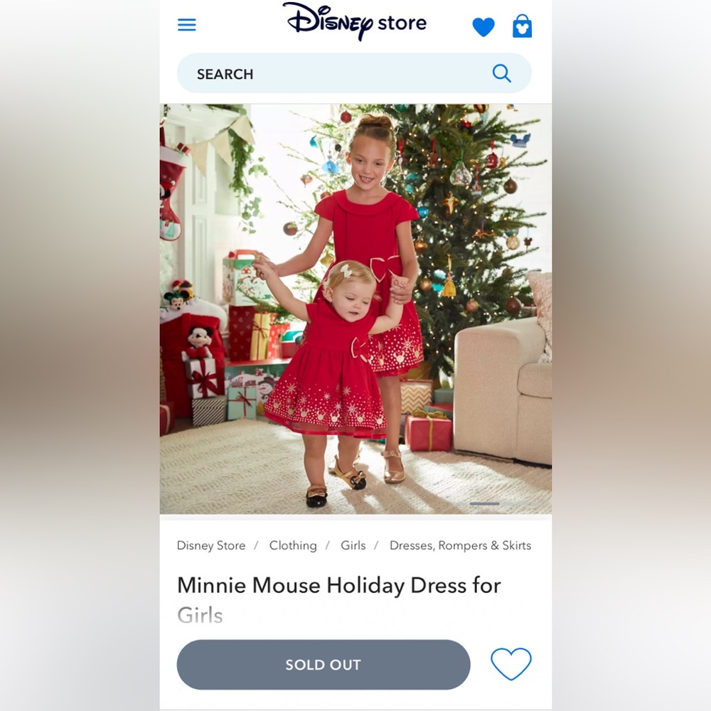Disney Minnie Mouse Holiday Christmas Dress.  Red with Gold Glitter.